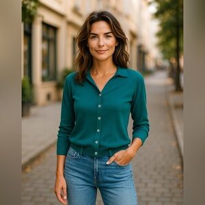 Vintage Joseph A Blue Turquoise Buttondown Collared Sweater